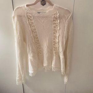 NWOT Zara Knit Pointelle Lace Long Sleeve Sweater Top  Size Large